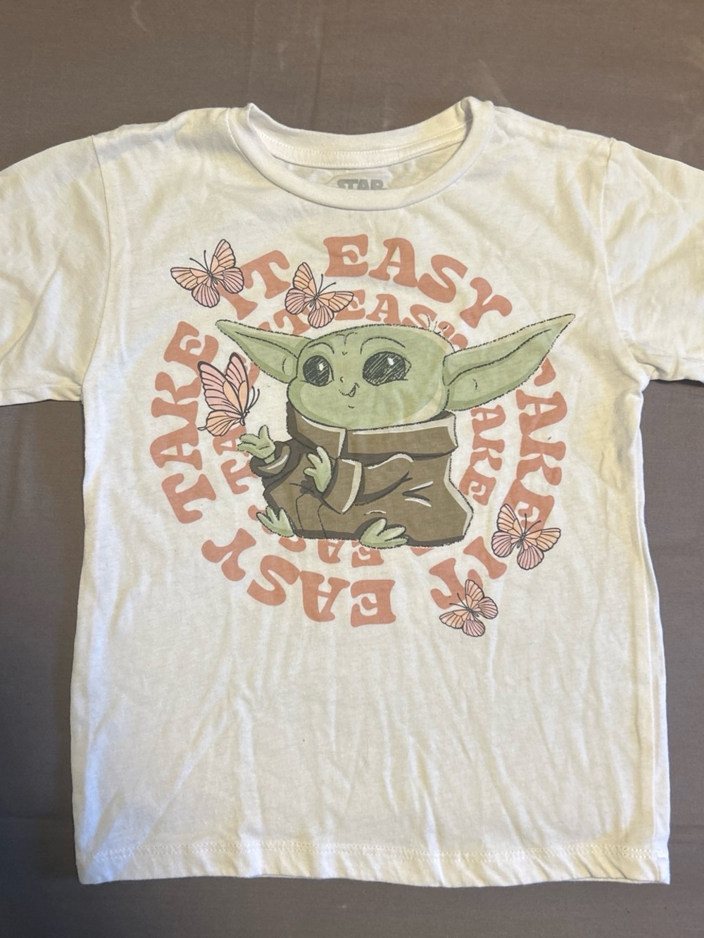 Star Wars Kids Tee with Grogu and Pink Butterflies - White